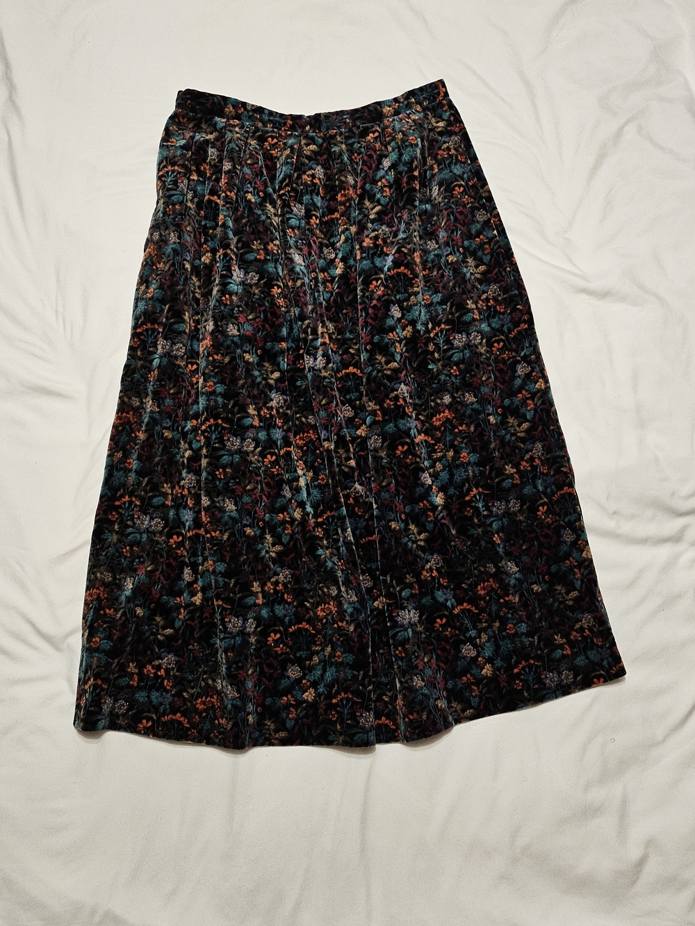 VTG 90s John Meyer Velvet Dark Floral Midi Skirt Whimsigoth Tapestry A-Line 12 - Picture 2 of 7